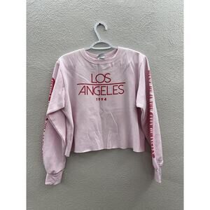 Womens Mighty Fine Sweatshirt Size Medium Pink Los Angeles Long Sleeve Cropped